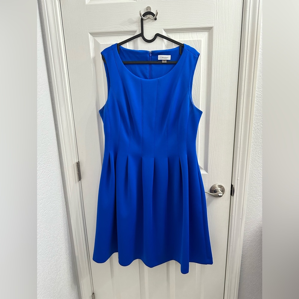 Calvin Klein Fit and Flare  dress in a rich blue color in thick sturdy material